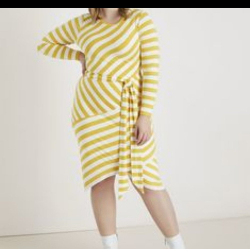 Eloquii Yellow and white stripe block dress